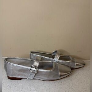 Sam Edelman Metallic Miranda Silver Mesh Mary Jane Flats with buckle